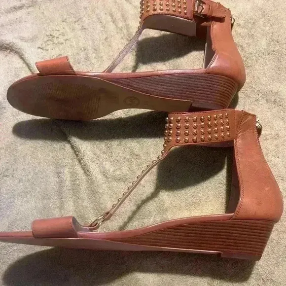 Michael Kors Women's Celena Wedge Leather Brown Sandals Sz 11