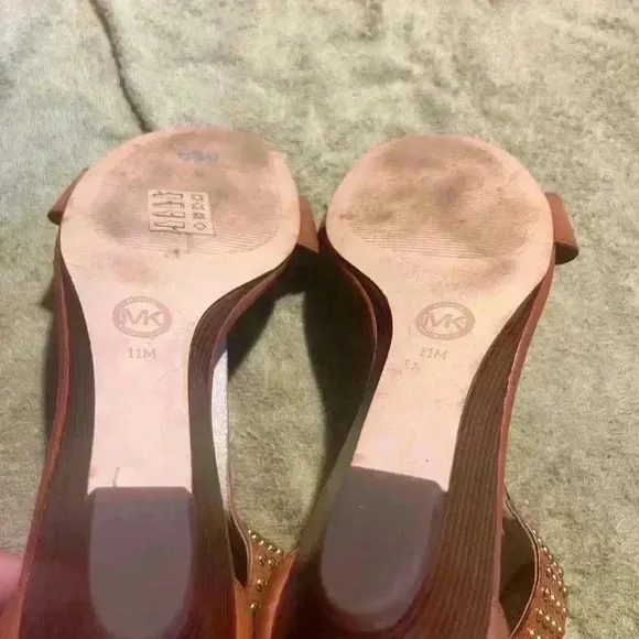 Michael Kors Women's Celena Wedge Leather Brown Sandals Sz 11