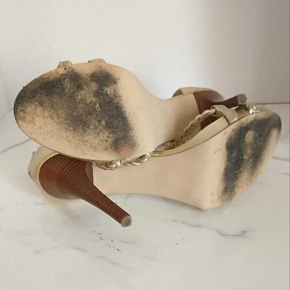 Michael Michael Kors Alexa High Pale Gold Braided Strappy Heeled Sandals