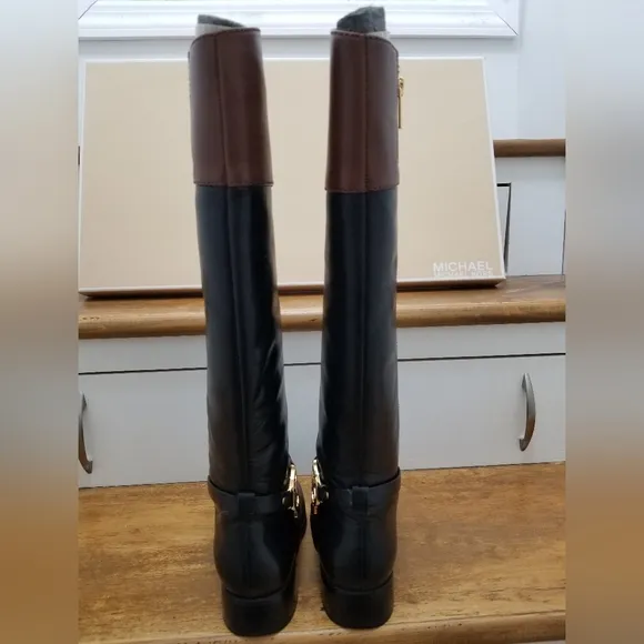 MICHAEL Michael Kors Black and Brown Leather Riding Boots