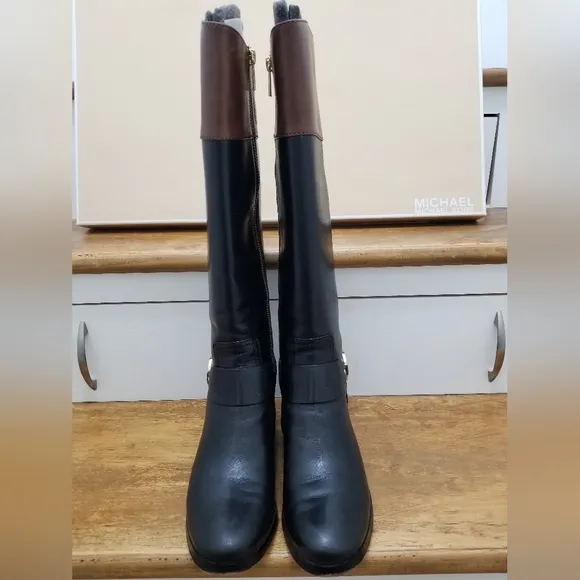 MICHAEL Michael Kors Black and Brown Leather Riding Boots