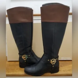MICHAEL Michael Kors Black and Brown Leather Riding Boots