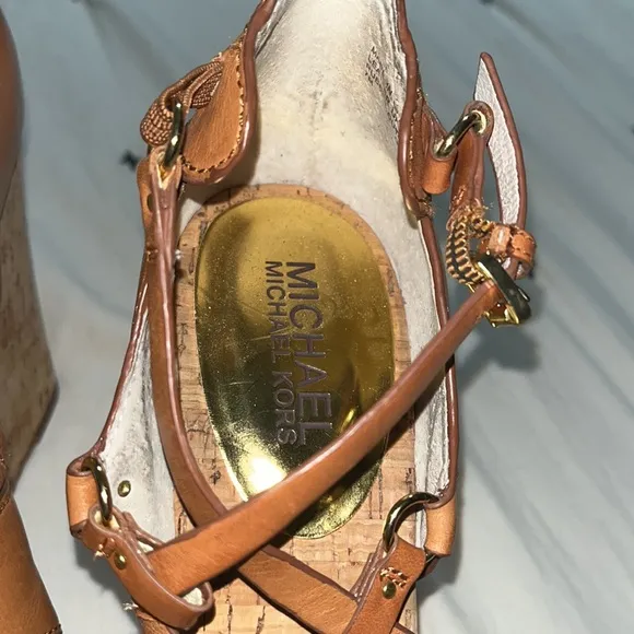 MICHAEL  Michael Kors 'Cyndi' Leather Strappy Cork Wedge Sandals