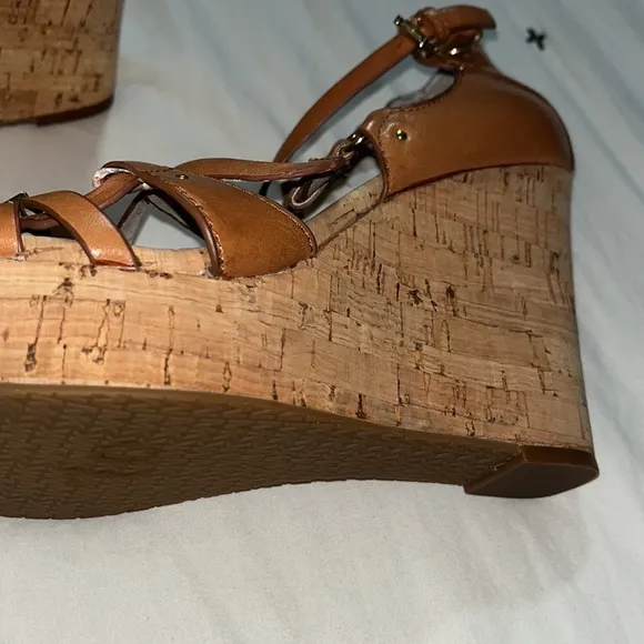 MICHAEL  Michael Kors 'Cyndi' Leather Strappy Cork Wedge Sandals