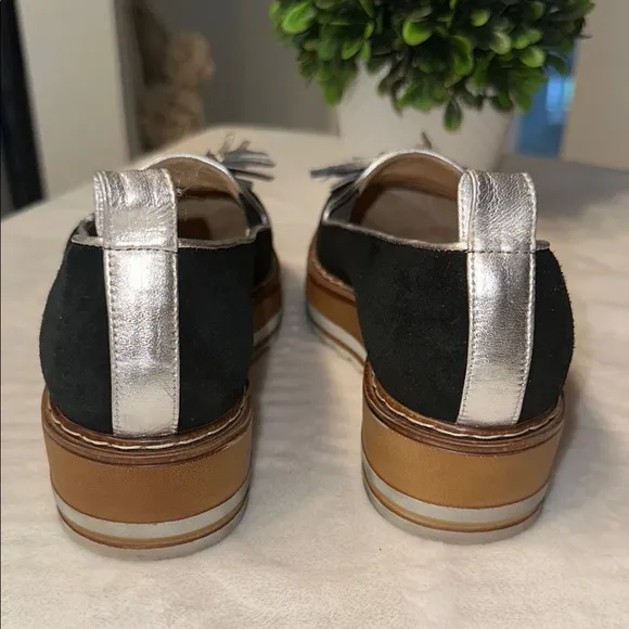 Michele Lopriore SZ 9 Black and Silver Cassidy Tassel Loafers