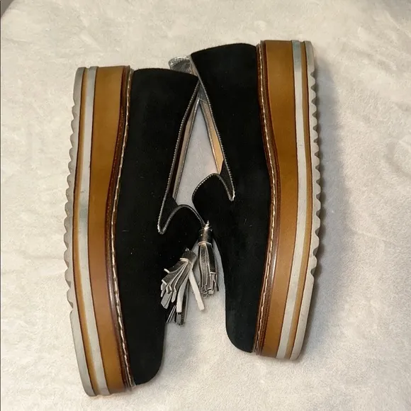 Michele Lopriore SZ 9 Black and Silver Cassidy Tassel Loafers