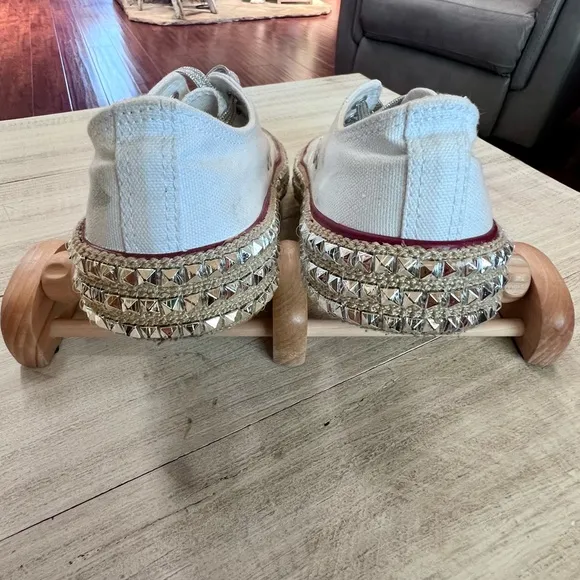 Mi.iM Bedazzled Studded Canvas Sneakers Pale Blue Silver Metallic Laces Womens 9