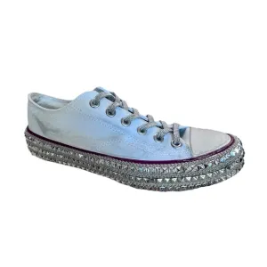 Mi.iM Bedazzled Studded Canvas Sneakers Pale Blue Silver Metallic Laces Womens 9