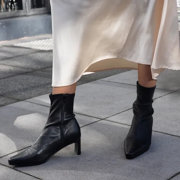 Mimid Black Stretch Leather Heeled Boots - Bared Footwear