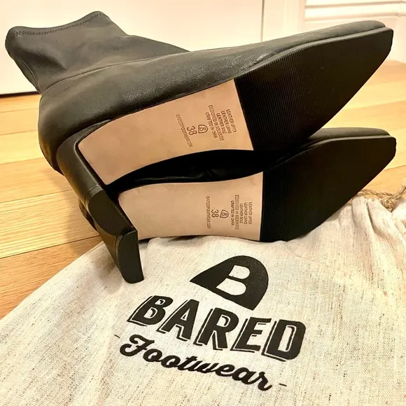 Mimid Black Stretch Leather Heeled Boots - Bared Footwear