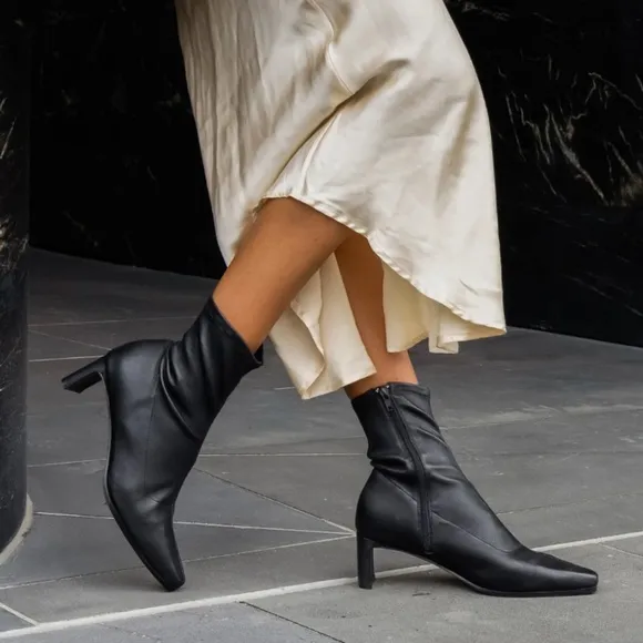 Mimid Black Stretch Leather Heeled Boots - Bared Footwear