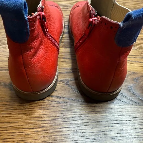 Mini Boden Red Leather Ankle Boots with Brogue Detail