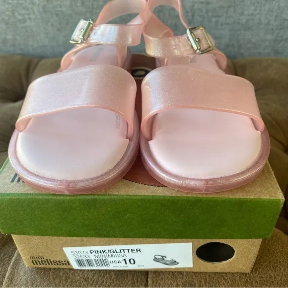 Mini Melissa Mar Strappy Pink Glitter Sandals 10 NIB