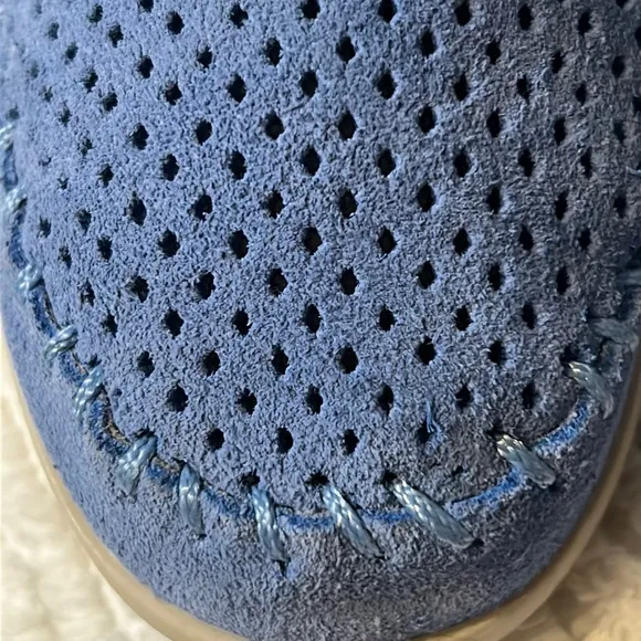 Minnetonka like new suede leather laser cut slip on loafers