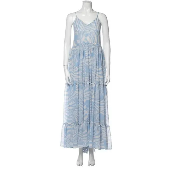 Misa Kalita Tiered Ruffle Blue Maxi Tent Dress Women's Size XS Tiered Sheer NWT