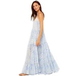Misa Kalita Tiered Ruffle Blue Maxi Tent Dress Women's Size XS Tiered Sheer NWT