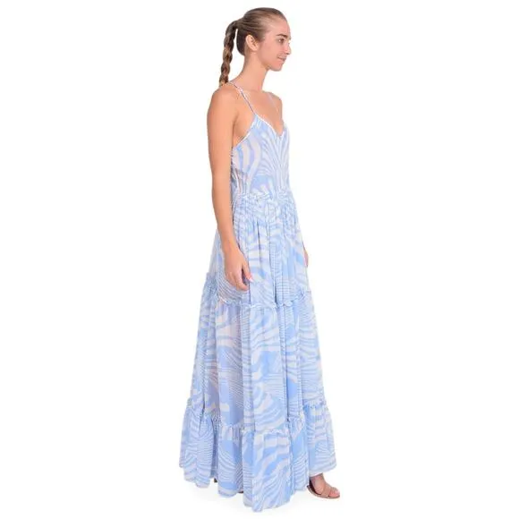 Misa Kalita Tiered Ruffle Blue Maxi Tent Dress Women's Size XS Tiered Sheer NWT