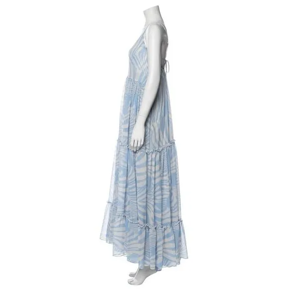 Misa Kalita Tiered Ruffle Blue Maxi Tent Dress Women's Size XS Tiered Sheer NWT
