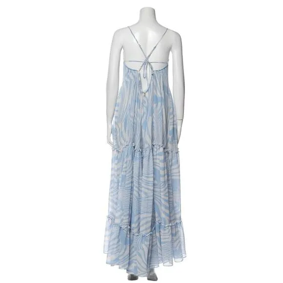 Misa Kalita Tiered Ruffle Blue Maxi Tent Dress Women's Size XS Tiered Sheer NWT