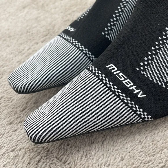 MISBHV Black 80 Striped Logo Knit Ankle Boots Size 8 (39) NEW