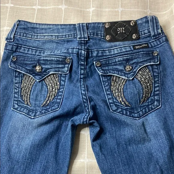 Miss Me Jeans Embellished Angel Wings Pockets Bootcut Denim Jeans Studded Sz 29