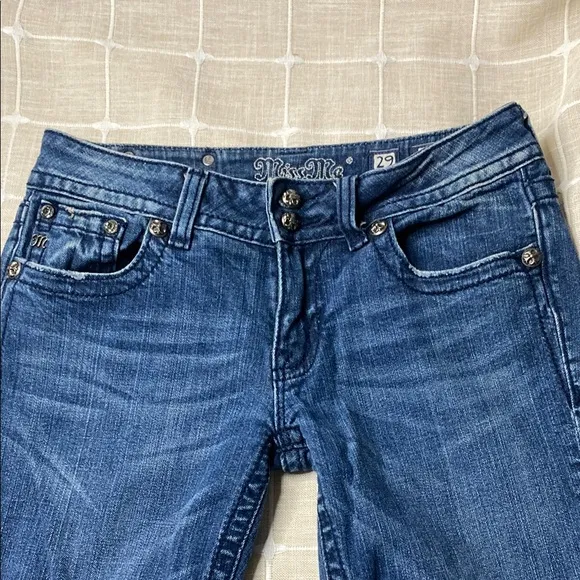 Miss Me Jeans Embellished Angel Wings Pockets Bootcut Denim Jeans Studded Sz 29
