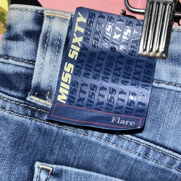 Miss sixty Super flare blue denim jeans pants NWt big bell bottoms 32”