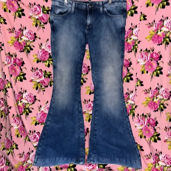 Miss sixty Super flare blue denim jeans pants NWt big bell bottoms 32”