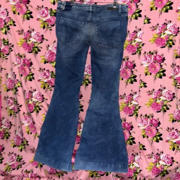 Miss sixty Super flare blue denim jeans pants NWt big bell bottoms 32”