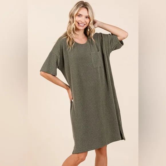 Mittoshop Urban Rib Knit Short Sleeve Tee Dress