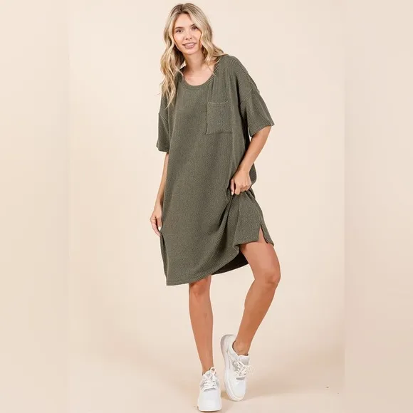Mittoshop Urban Rib Knit Short Sleeve Tee Dress