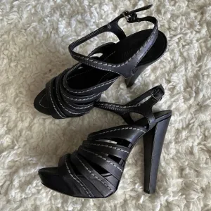 Miu Miu Black Leather Tonal Stitch Sandals 38.5