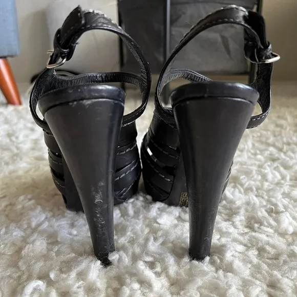 Miu Miu Black Leather Tonal Stitch Sandals 38.5