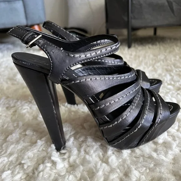 Miu Miu Black Leather Tonal Stitch Sandals 38.5