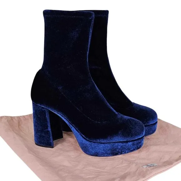 Miu Miu Blue Velvet Platform Boots Size 36