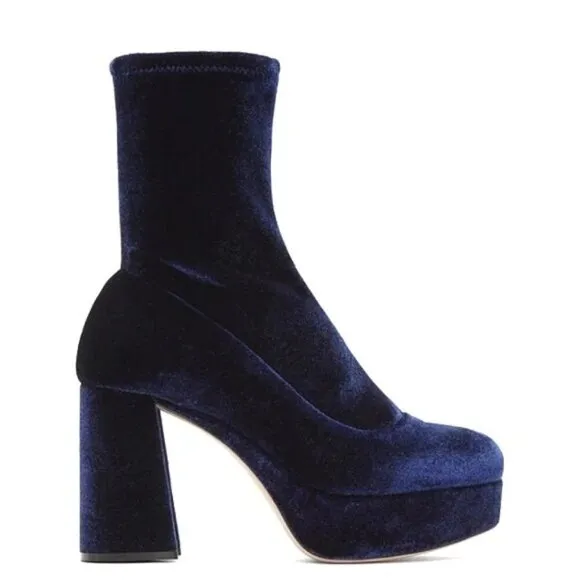 Miu Miu Blue Velvet Platform Boots Size 36