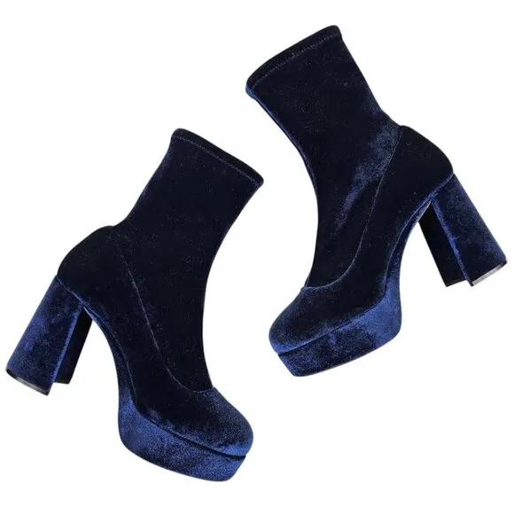Miu Miu Blue Velvet Platform Boots Size 36