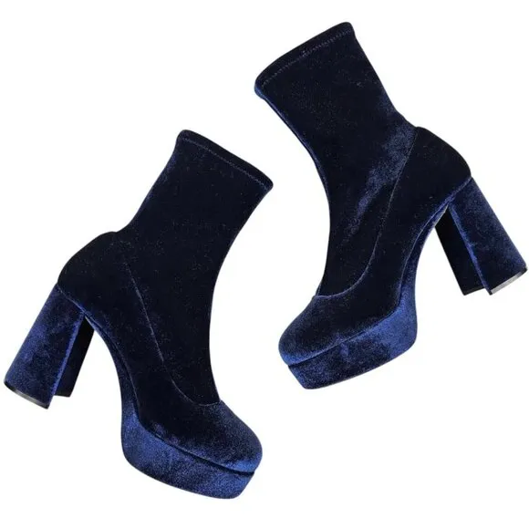 Miu Miu Blue Velvet Platform Boots Size 36
