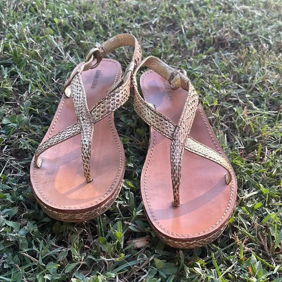 Miu Miu Gold Strappy Wedge Sandals