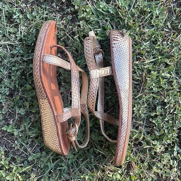 Miu Miu Gold Strappy Wedge Sandals