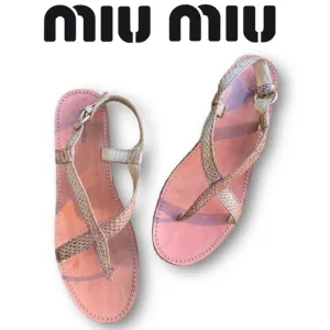 Miu Miu Gold Strappy Wedge Sandals
