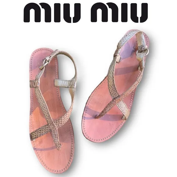 Miu Miu Gold Strappy Wedge Sandals