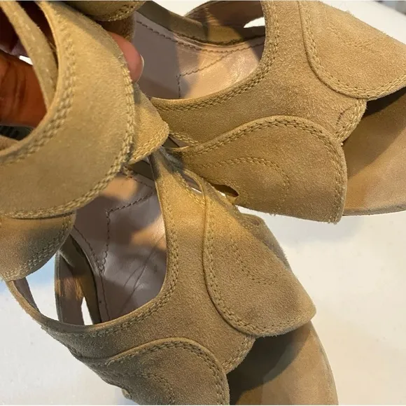 MIU MIU Leather Strappy Cutout Wedge Sandal Nude