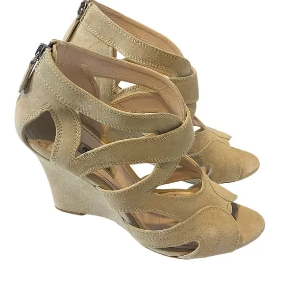 MIU MIU Leather Strappy Cutout Wedge Sandal Nude