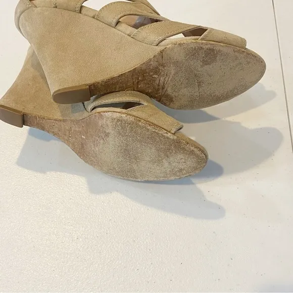 MIU MIU Leather Strappy Cutout Wedge Sandal Nude