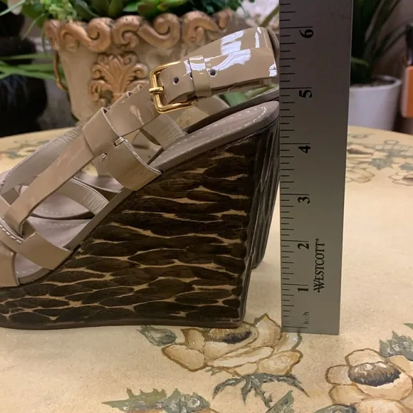 Miu Miu Nude Strappy Leather Wedge Sandals Size 39.5