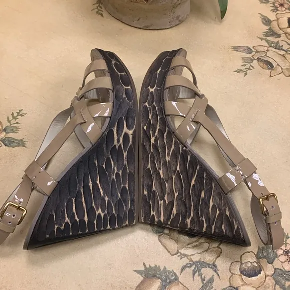 Miu Miu Nude Strappy Leather Wedge Sandals Size 39.5