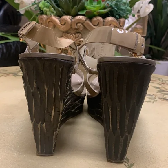 Miu Miu Nude Strappy Leather Wedge Sandals Size 39.5