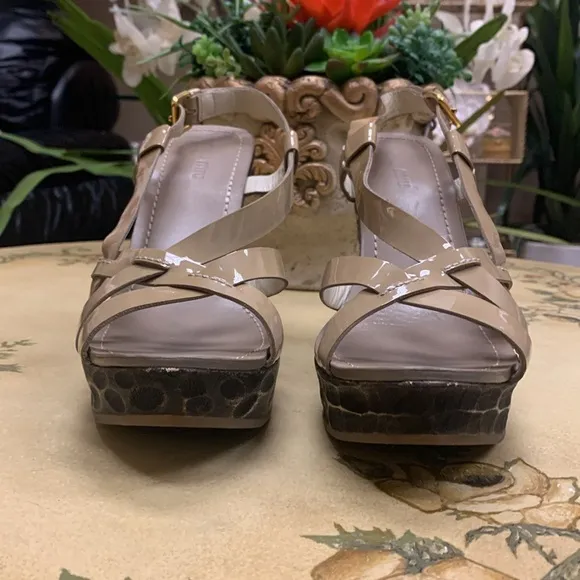 Miu Miu Nude Strappy Leather Wedge Sandals Size 39.5