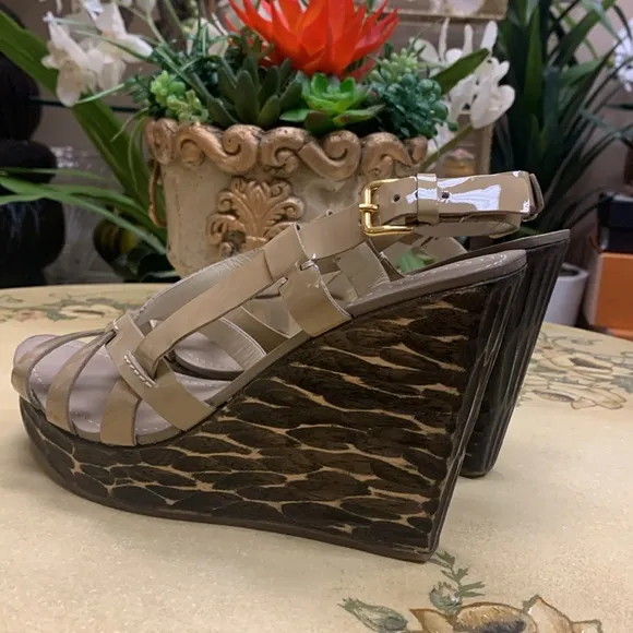 Miu Miu Nude Strappy Leather Wedge Sandals Size 39.5